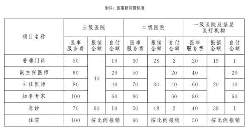 医事服务费一览表 
